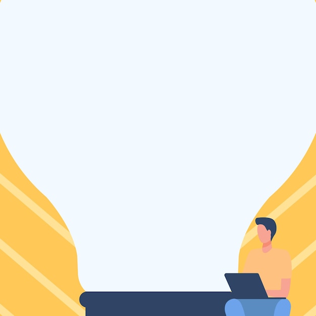 gentleman drawing sitting using laptop beside large light bulb businessman design sits and uses