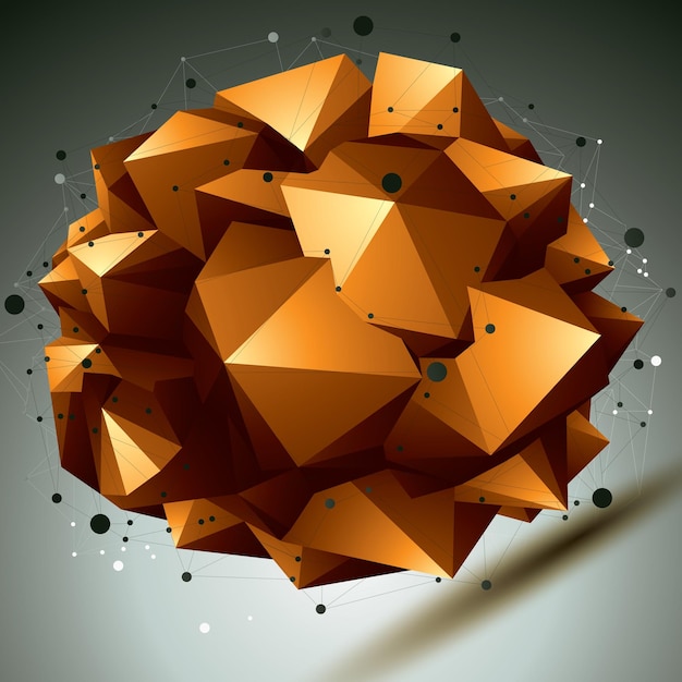geometric abstract 3d complicated lattice object, bright asymmetric element with wireframe structure.
