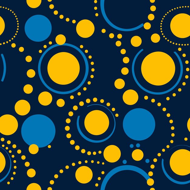 geometric abstract art with blue and yellow circles seamless pattern vector illustration