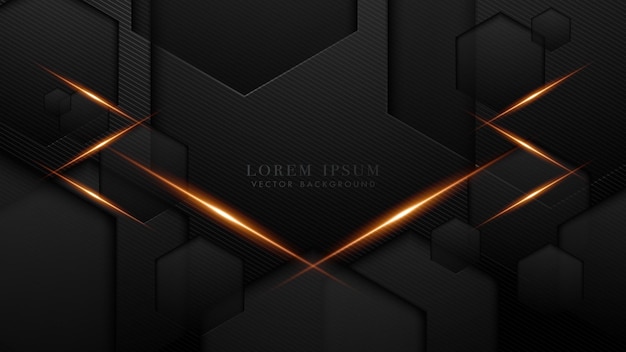 geometric abstract background black hexagon shapes with lines stripes and glowing effect
