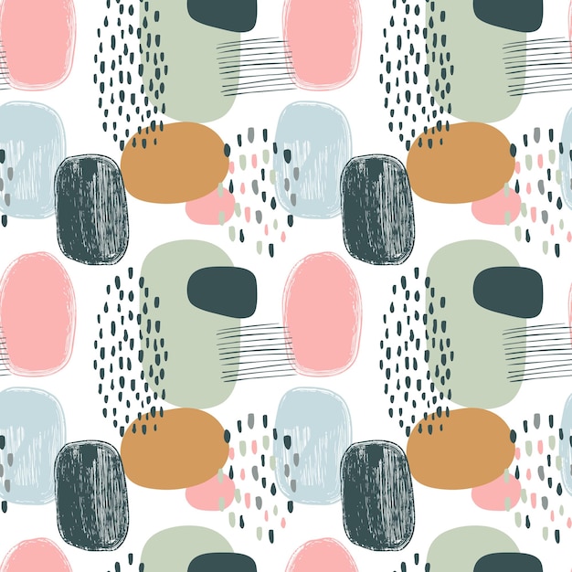 geometric abstract background hand drawn in pastel colors seamless pattern with simple doodle shapes