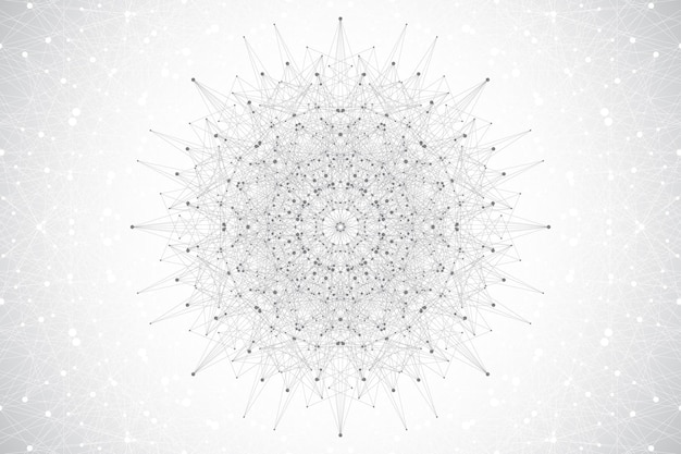 Geometric abstract mandala with connected line and dots graphic composition for medicine science tec...