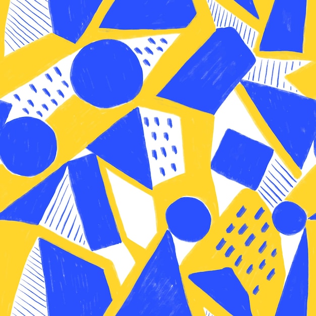 Geometric abstract seamless pattern with cubes circles and stripes Hand drawn chalk pattern