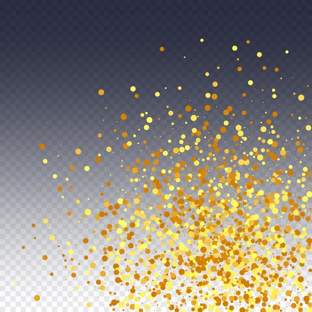 geometric anniversary backdrop. random bridal backdrop. foil border. vector round bokeh. gold confetti on transparent background. isolated golden dust particles. abstract iridescent birthday card.