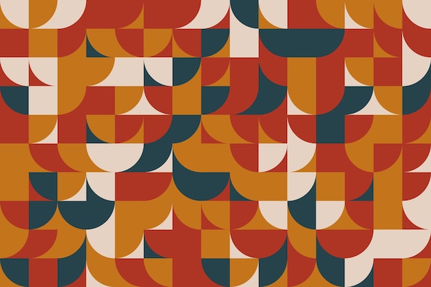 geometric bauhaus pattern with round and rectangle shapes in trendy flat autumn colors
