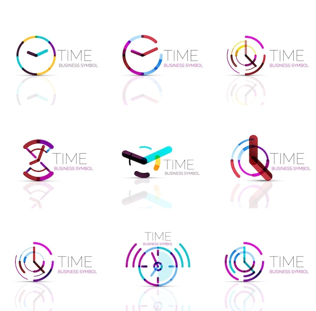 geometric clock and time icon set