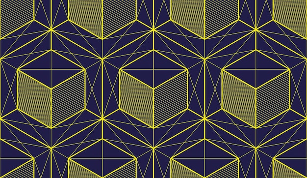 Geometric cubes abstract seamless pattern, 3d vector background. Technology style engineering line drawing endless illustration. Usable for fabric, wallpaper, wrapping, web and print.