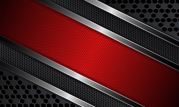 Geometric design with a red frame metal grille and shiny edging