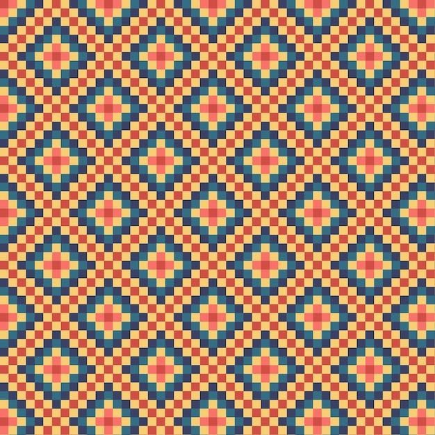 Geometric elegant pattern in pixels style seamless editable pixelated texture in orange and yellow