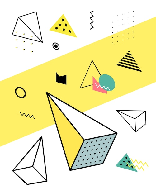 geometric elements in the memphis style, colorful geometric chaos
