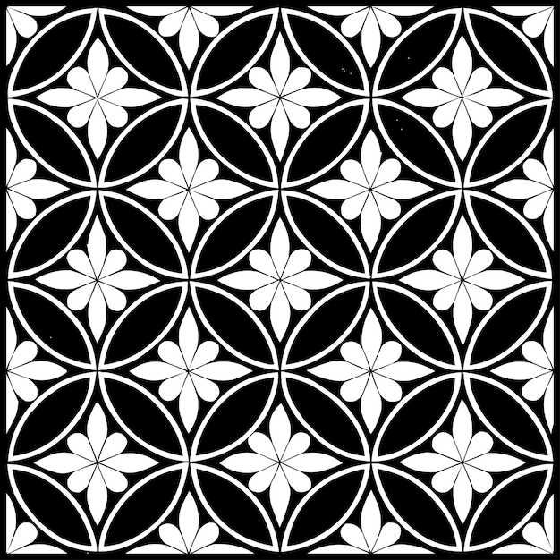 Geometric Floral Tile Pattern Seamless Black and White Abstract Background Vector geometric