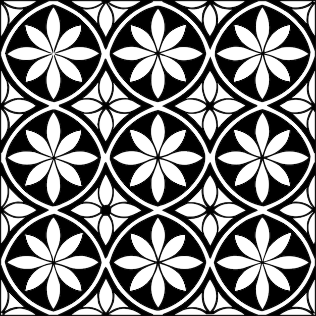 Geometric Floral Tile Pattern Seamless Black and White Abstract Background Vector geometric