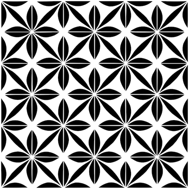 Geometric Floral Tile Pattern Seamless Black and White Abstract Background Vector geometric