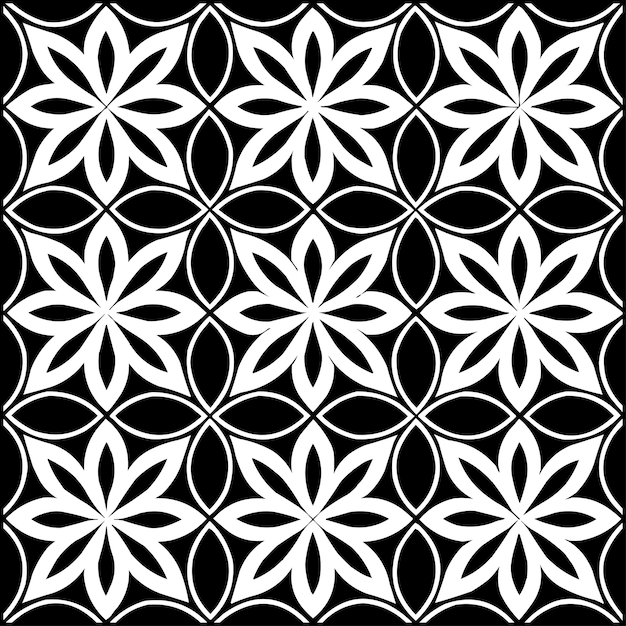 Geometric Floral Tile Pattern Seamless Black and White Abstract Background Vector geometric
