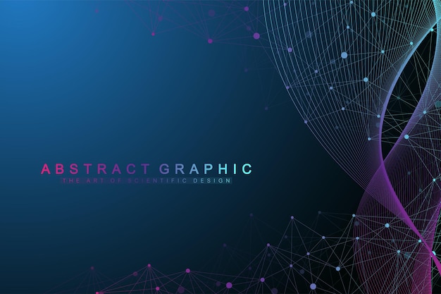 Geometric graphic background molecule and communication. Big data complex with compounds. Perspective backdrop. Minimal array. Digital data visualization. Scientific cybernetic vector illustration.