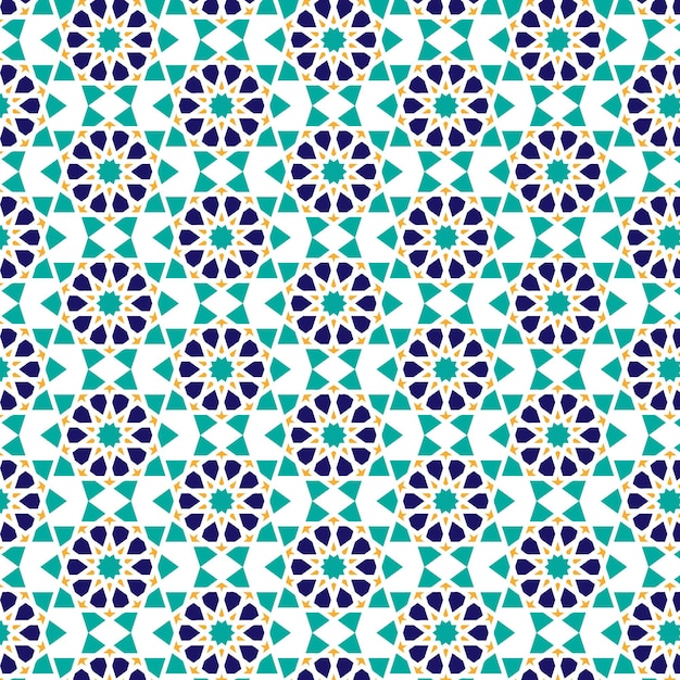 Geometric Islamic Mosaic with Teal Blue and Gold Details