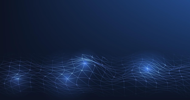 Geometric mesh lines on a dark blue background
