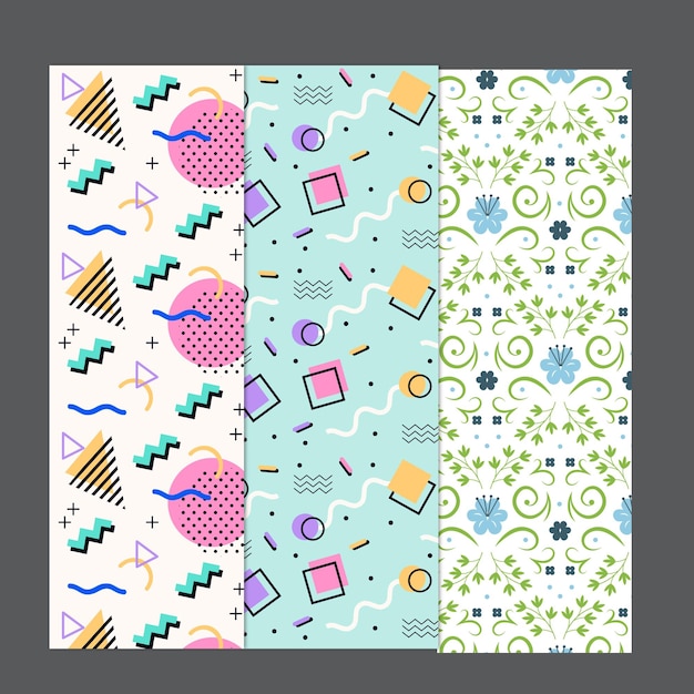 Geometric set of seamless gray and white patterns Simple vector graphics