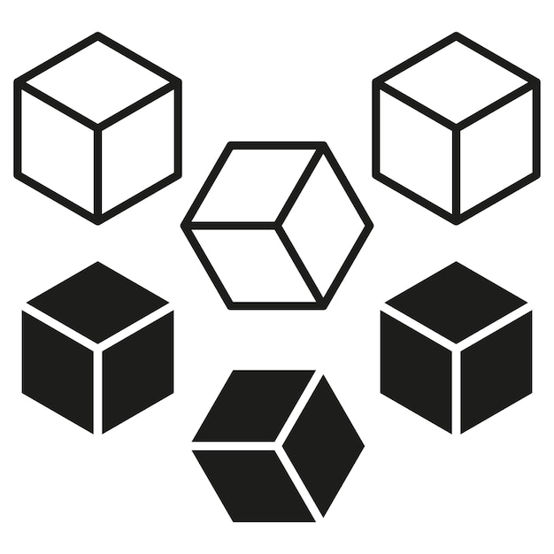 Geometric shapes set Hexagon and cubes Contrast outlines Black and white Vector illustration EPS 10