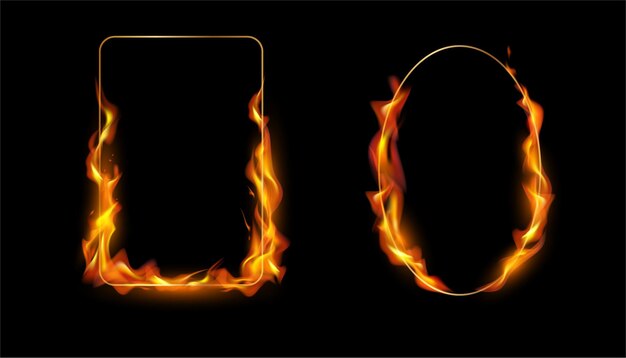 Geometric shapes with fire flames