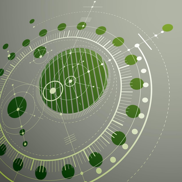 geometric technology 3d vector drawing, green technical wallpaper. dimensional abstract scheme of engine or engineering mechanism.