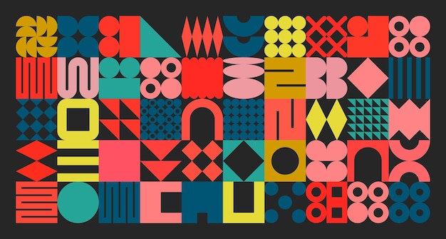 Geometric texture with simple shapes symbols colorful primitive elements and forms retro design
