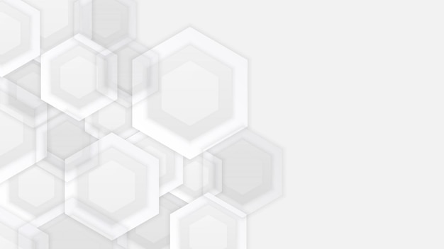 Geometric white and grey gradient background with heksagonal shape light overlay and shadow vector
