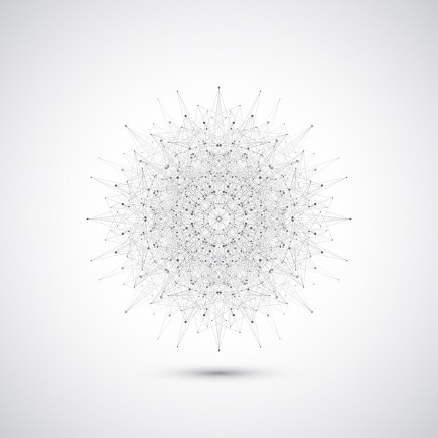 Geometrinen abstrakti muoto yhdistetyillä viivoilla ja pisteillä.