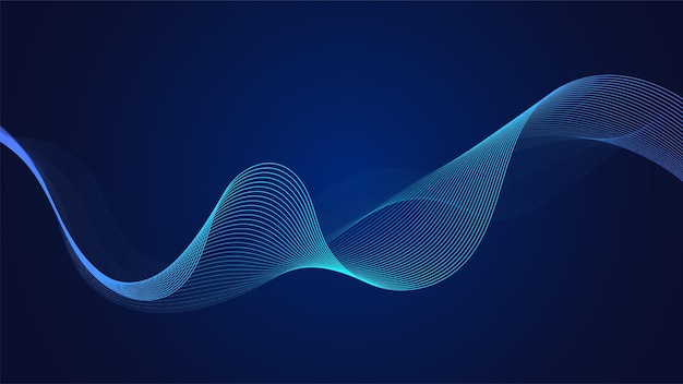 Geometriset kaarevat linjat gradienttisinisissä sävyissä muodostavat dynaamisia futuristisia abstrakteja virtauskuvioita