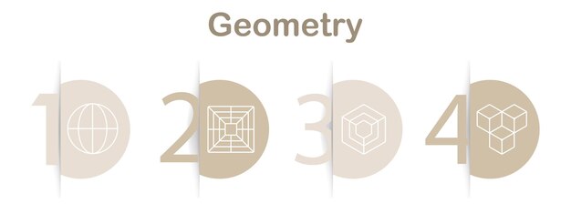 Geometry set icon Globe perspective grid nested cubes triangular prism shapes mathematics design structure patterns abstract geometry symbols visual art education geometry tools