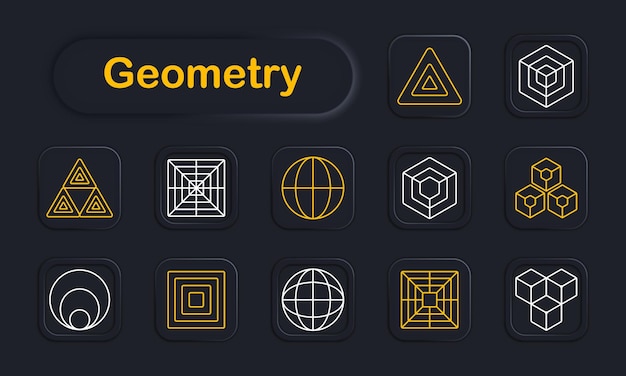 Geometry set icon Triangle sphere cube square grid abstract 3D shapes structure polygon geometric design pattern shapes isometric