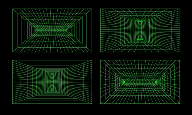 Geometry wireframe grid backgrounds in neon green color