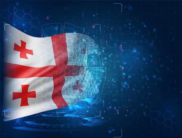 Georgia, vector 3d flag on blue background with hud interfaces
