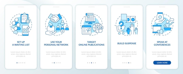 Getting first clients tips blue onboarding mobile app screen