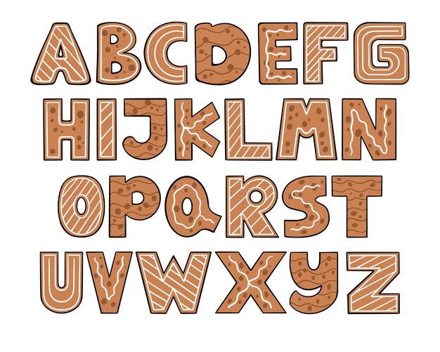 gingerbread font shaped alphabet set