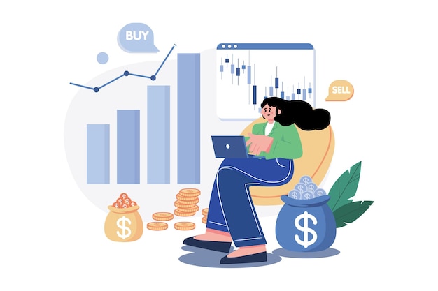 Girl Investing In Stocks Illustration concept