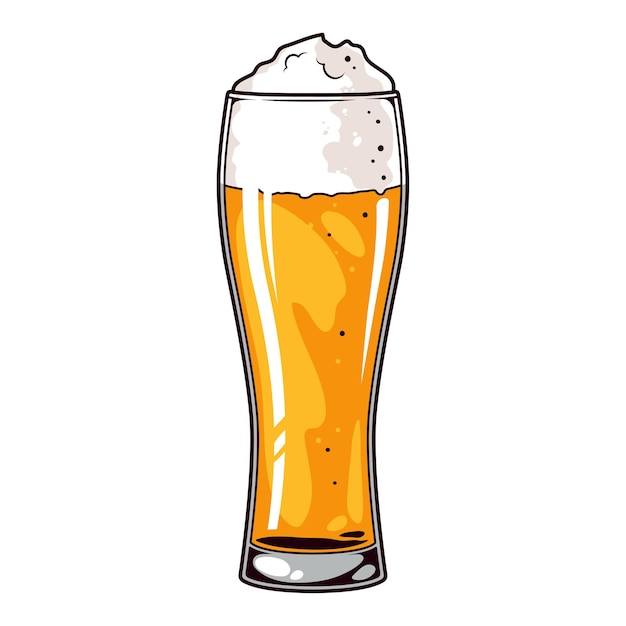 Glass of foamy beer Vector illustration on white background