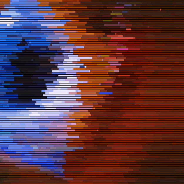 glitch abstract background with distortion effect random horizontal orange and blue color lines