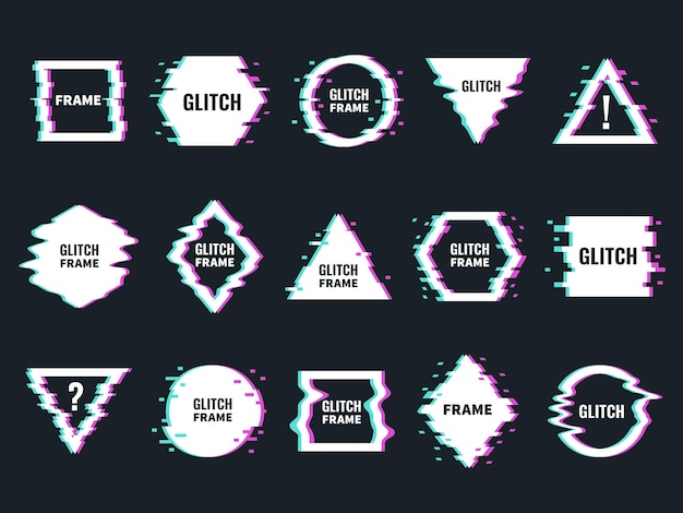 Glitch effects frames Distortion and noise abstract minimalistic shapes digital interferences design broken forms modern graphic Trendy minimal poster templates vector isolated set