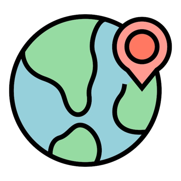 Global location icon outline vector Gps map Pin pictogram color flat