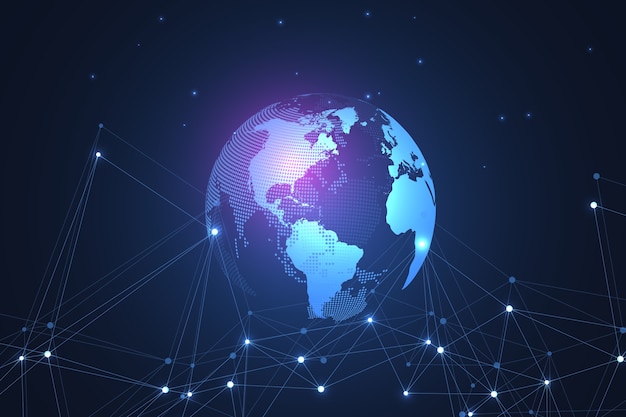 Global network connection concept. Big data visualization. Internet technology.