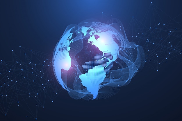 Global network connection concept. Big data visualization. Social network communication in the global computer networks. Internet technology. Business. Science. illustration