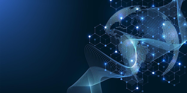 global network connection concept big data visualization social network communication vector