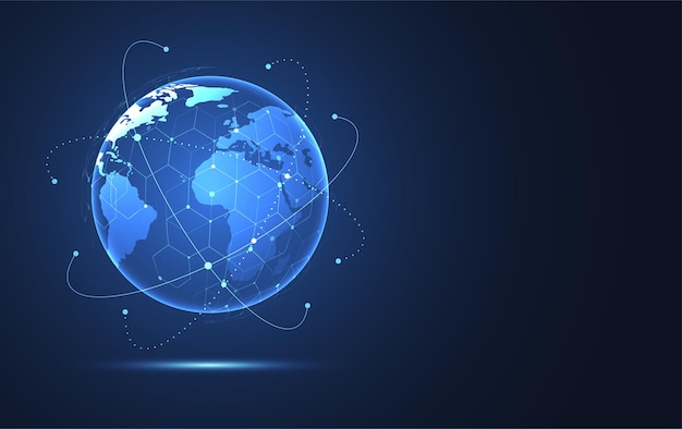 Global network connection World map point and line composition concept of global business