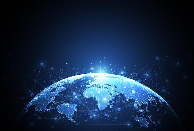 Global network connection World map point and line composition concept of global business