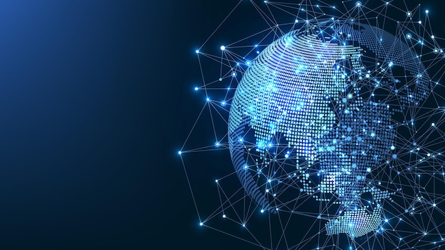 Global network connection world map point and line composition concept