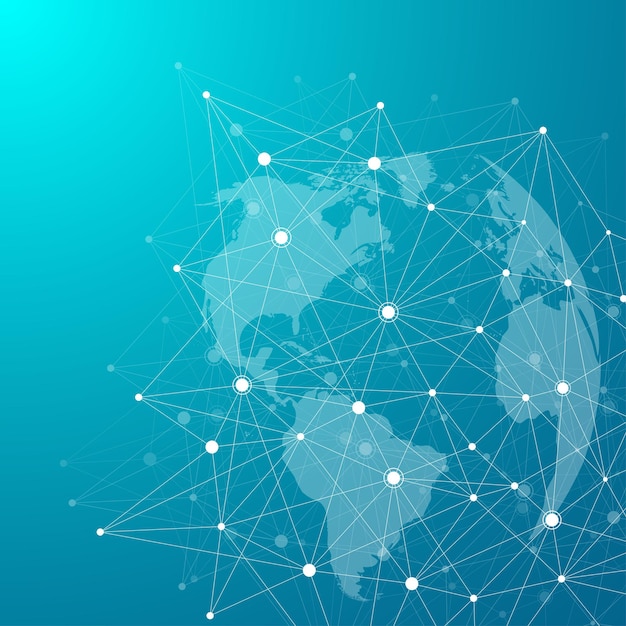 Global network connections with points and lines. Internet connection background. Abstract connection structure. Polygonal space background. Vector illustration