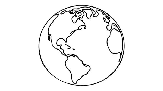 globe earth globe one line drawing of world map minimalist vector illustration isolated on white background continuous line drawing