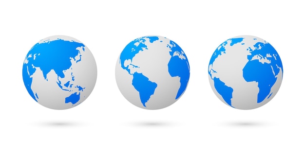 Globe earth world vector map 3d blue transparent digital planet round globe icon set