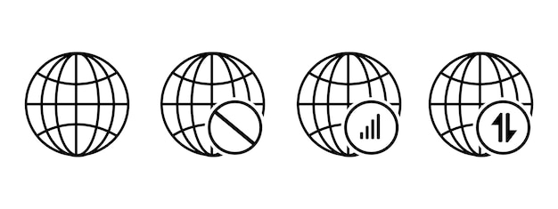 Globe icon set for an internet connection network connection status indicator for UI